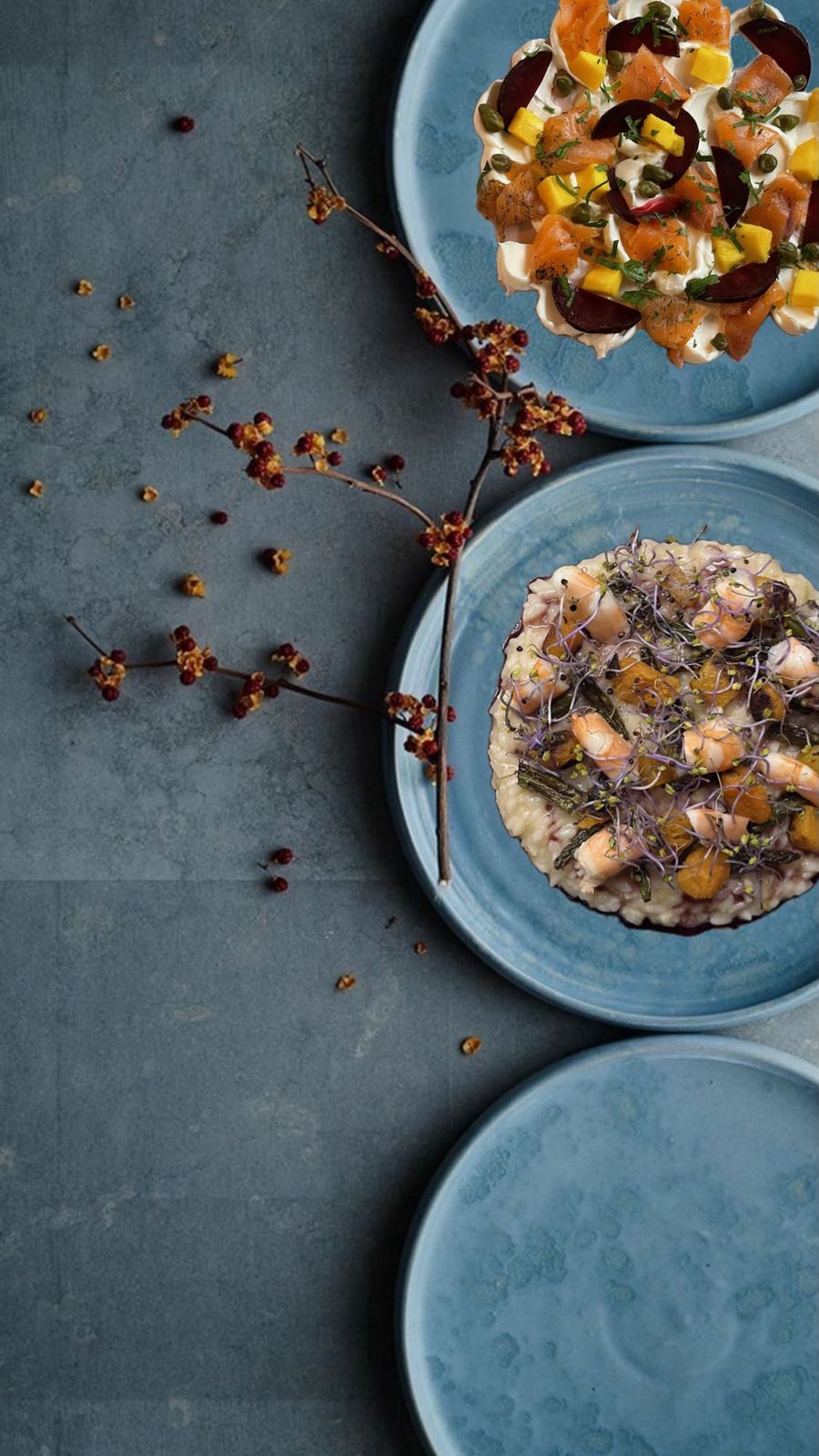 Arroz cremoso de vieiras e camarão